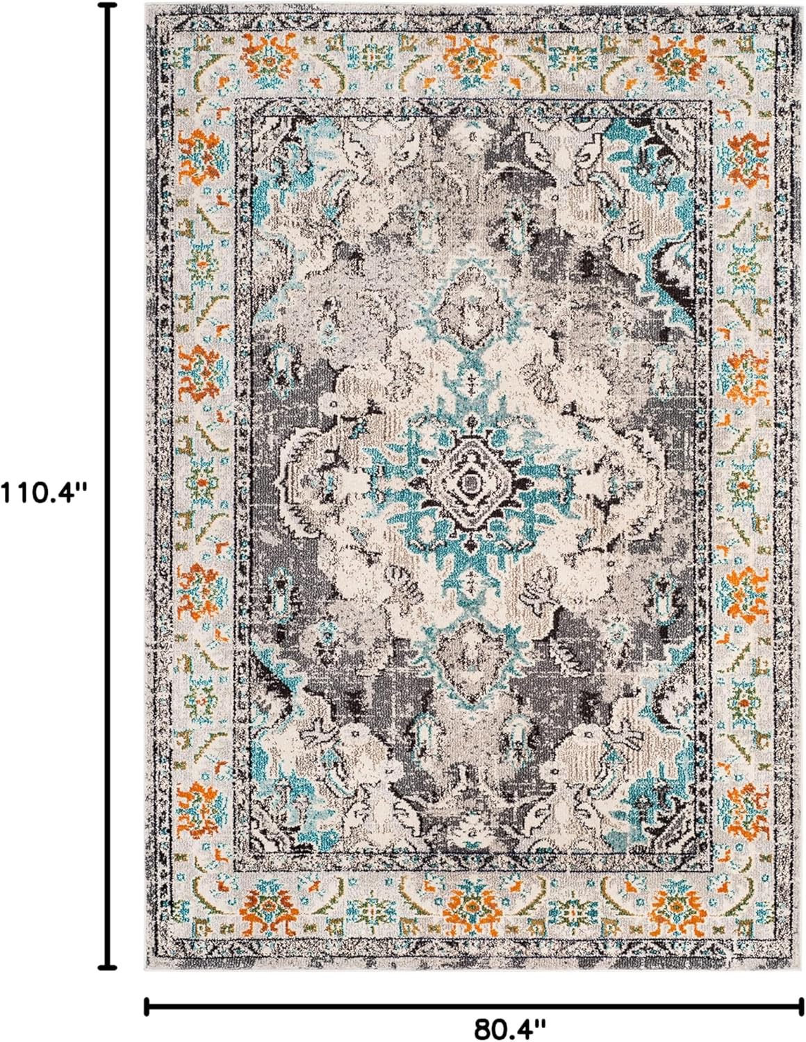 SAFAVIEH Monaco Collection Area Rug - 6'7" x 9'2", Grey & Light Blue, Boho Chic Medallion Distressed Design, Non-Shedding & Easy Care, Ideal for High Traffic Areas in Living Room, Bedroom (MNC243G)