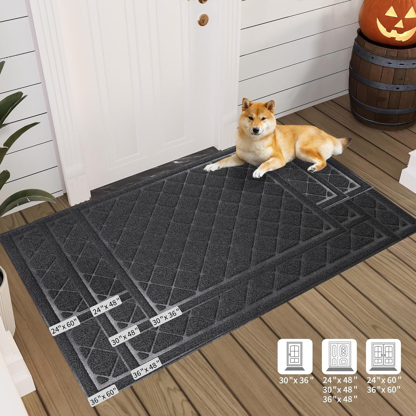 Front Door Mat Indoor Outdoor, 60" x 24" Non Slip Welcome Doormat for Entryway, Heavy Duty Low Profile Entrance Rug for High Traffic Areas, Patio, Outside Entry, Yard, Porch Waterproof