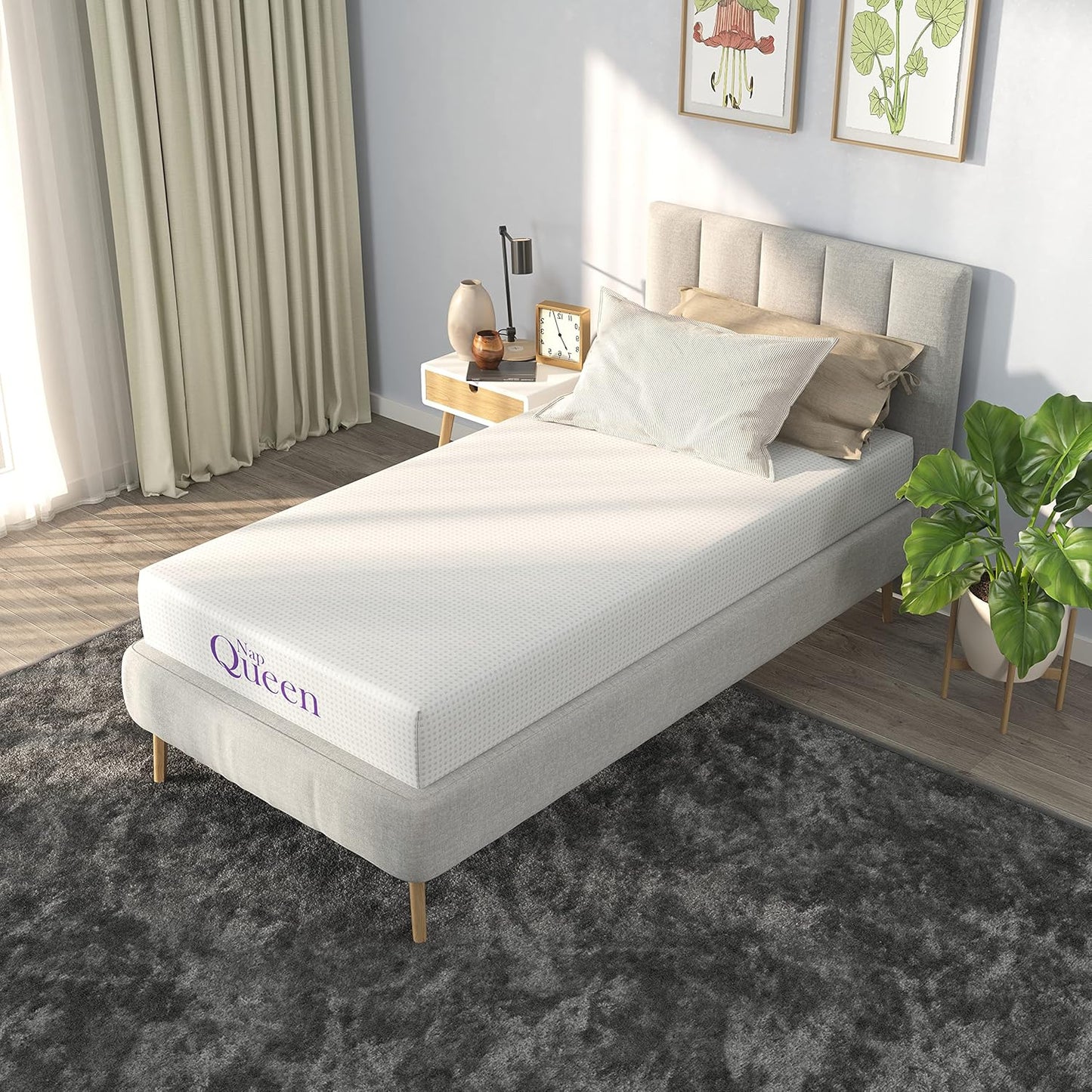 NapQueen 8 Inch Twin-XL Size Mattress, Bamboo Charcoal Memory Foam Mattress, Bed in a Box, White