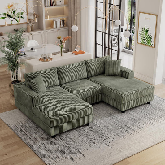 99" Symmetrical U Shaped Reversible Modular Sectional Sofa, Convertible Sofa Lounger Couch with Double Chaise Lounge and Thickness Cushions, Extra Wide Seat Couch w/Headrest