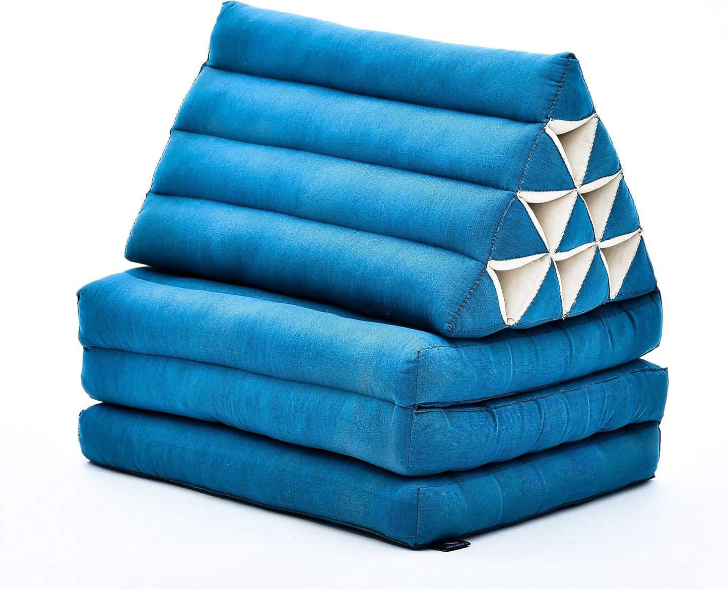 Leewadee 3-Fold Mat with Triangle Cushion – Comfortable TV Pillow, Foldable Mattress with Cushion Made of Eco-Friendly Kapok, 67 x 21 inches, Light Blue