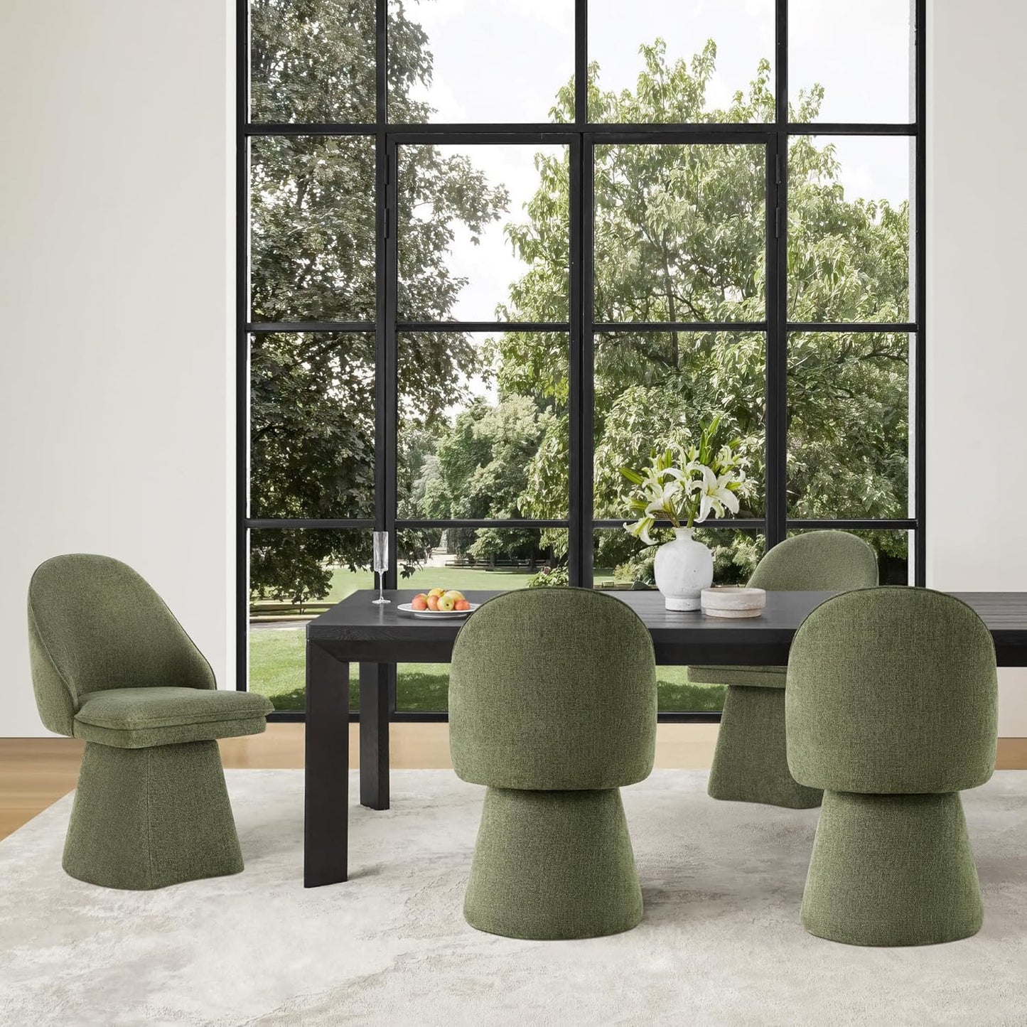 Swivel Dining Chairs Modern Desk Chair Upholstered Linen Fabric Side Chair for Kitchen Dining Room Bedroom,Moss Green,4 Box