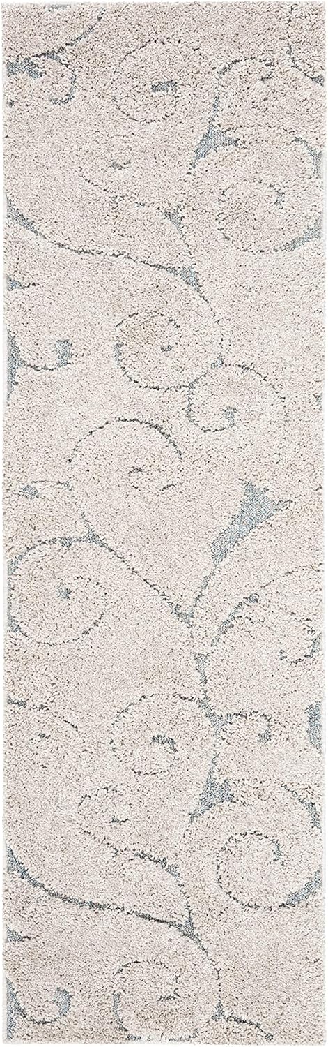 SAFAVIEH Florida Shag Collection Runner Rug - 2'3" x 21', Beige & Blue Grey, Scroll Design, Non-Shedding & Easy Care, 1.2-inch Thick Ideal for High Traffic Areas in Living Room, Bedroom (SG455-1155)