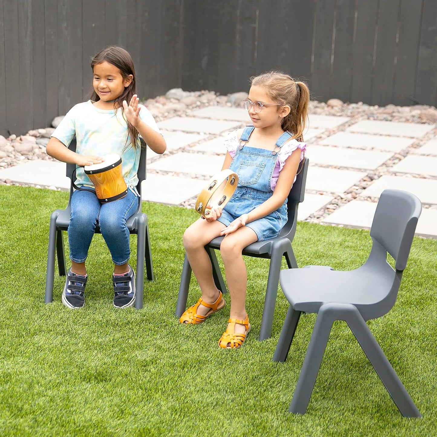 ECR4Kids 12in Plastic School Stack Chair, Classroom Furniture, Grey, 4-Pack