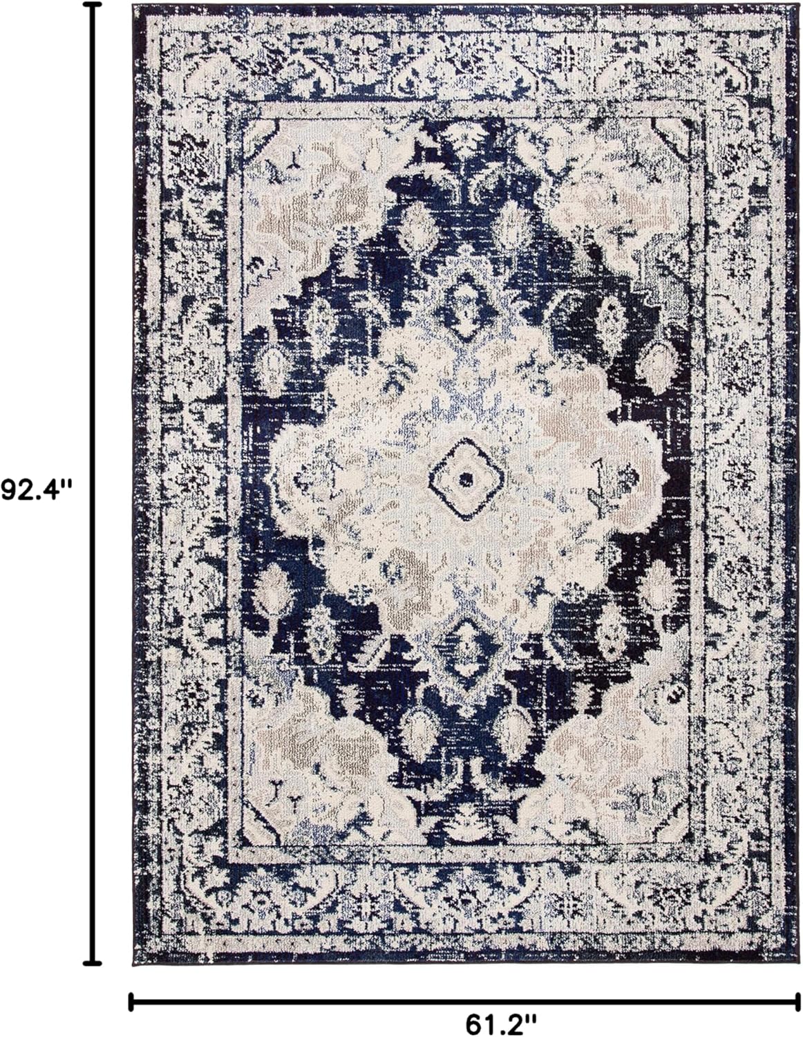 SAFAVIEH Monaco Collection Area Rug - 5'1" x 7'7", Ivory & Navy, Boho Chic Medallion Distressed Design, Non-Shedding & Easy Care, Ideal for High Traffic Areas in Living Room, Bedroom (MNC243C)