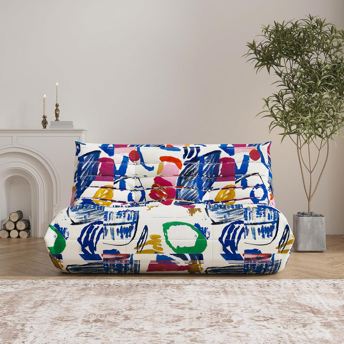 Bean Bag Chair, Loveseat Fireside Chair Bean Bag Sofa Large Bean Bag Chair for Adults, 2 Seater Bean Bag Chairs for Teens with High Density Comfortable Foam, Bean Bag for Living Room (Multicolor)