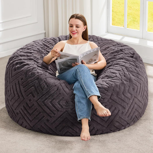 Hobestluk Bean Bag Chairs Adults Beanbag Chair with Filler Large Bean Bags with Fluffy Embossed Cover, Giant Bean Bag Chairs for Adults (Dark Grey, 4FT - 44” x 44” x 24”)