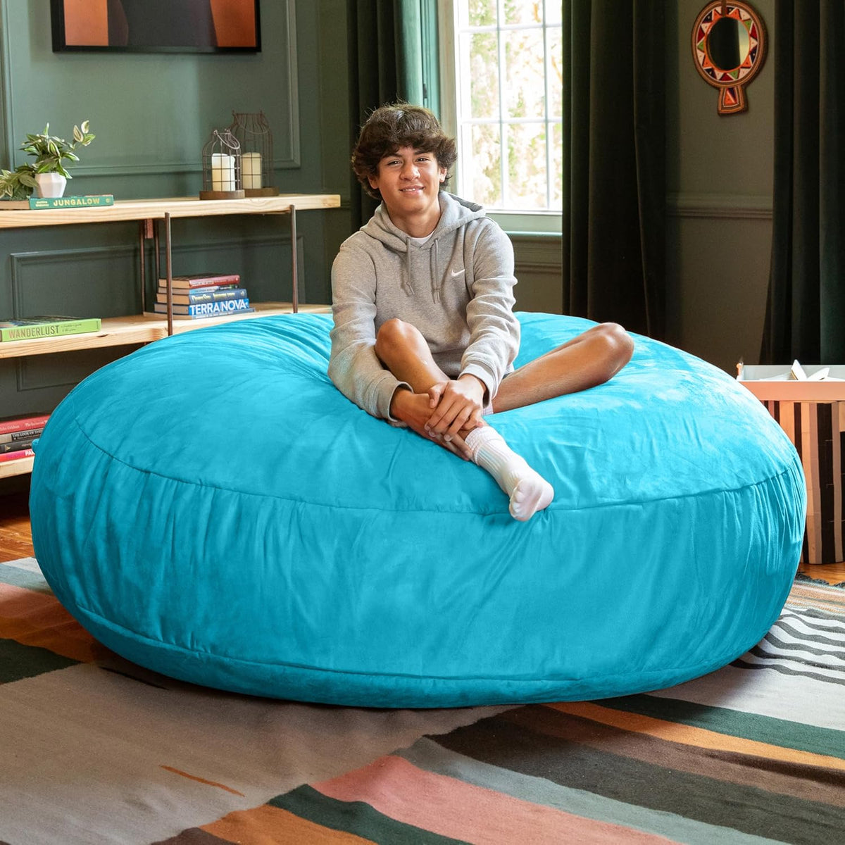 Jaxx 6 Foot Cocoon - 2-in-1 Convertible Bean Bag Bed & Large Bean Bag Chair for Adults, Microsuede Teal