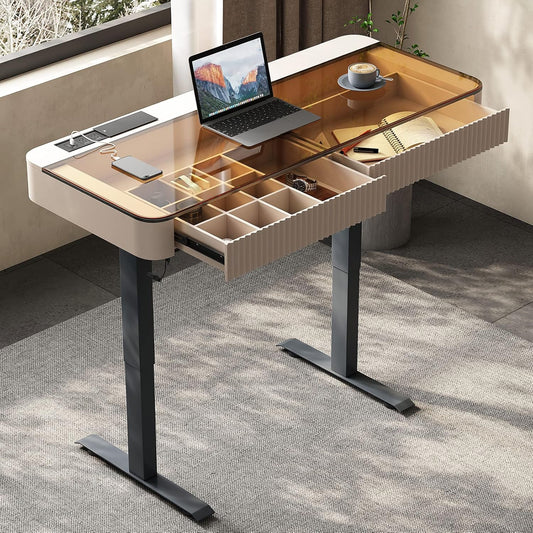 Lartis Office Desk, Electric Computer Lift Table Standing Desk with Drawer Charging USB Port, Home Office Laptop Table with Drawer