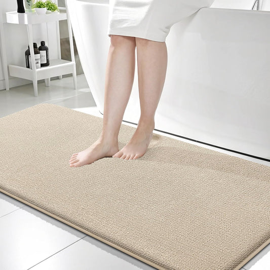 OLANLY Thick Memory Foam Bath Mat Rug 59x24, Extra Soft Absorbent Bathroom Rug, Quick Dry Bath Mats, Non-Slip, Machine Washable Carpet for Bathroom, Tub and Shower, Home Decor Accessories, Beige