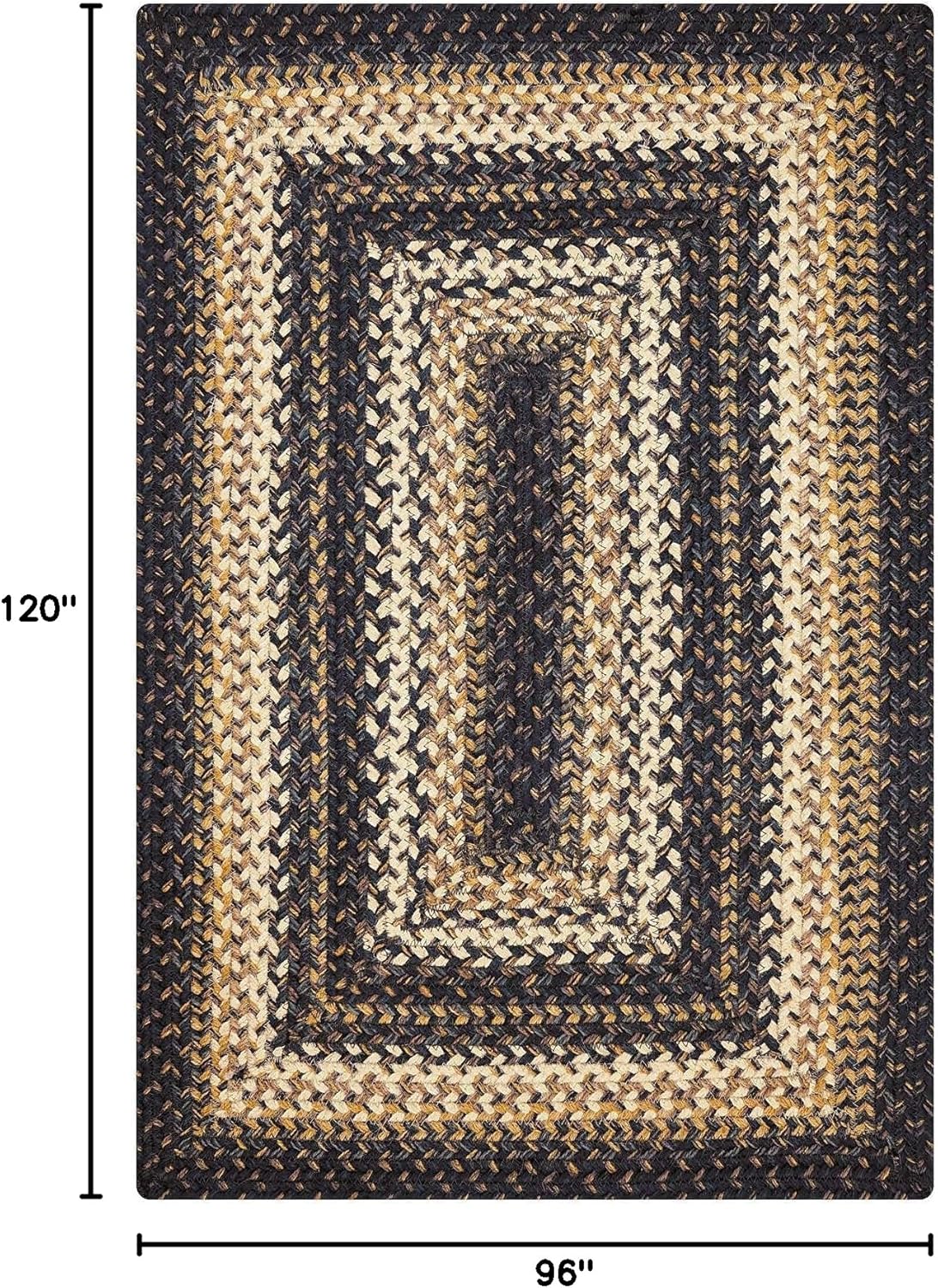 Homespice Kilimanjaro Premium Jute Braided Area Rug, 8' x 10' Rectangular Black, Reversible, Natural Jute Yarn Rustic, Country, Primitive, Farmhouse Style - 30 Day Risk Free Purchase