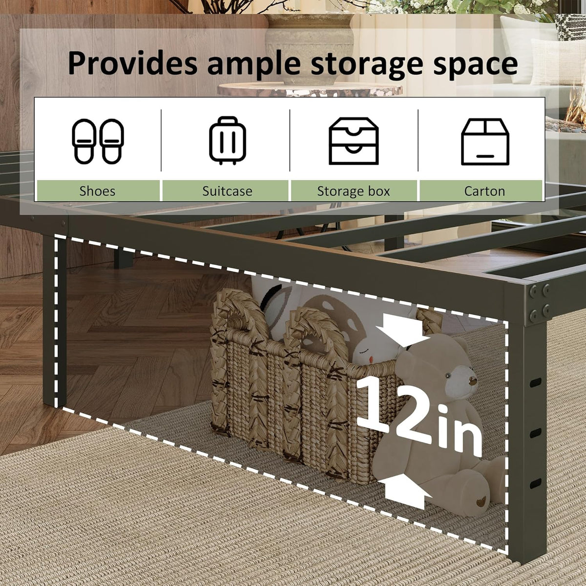 EMODA 14 Inch Twin XL Bed Frames with Cover, Heavy Duty XL Twin Metal Platform Bed Frame No Box Spring Needed, Noise Free, Easy Assembly