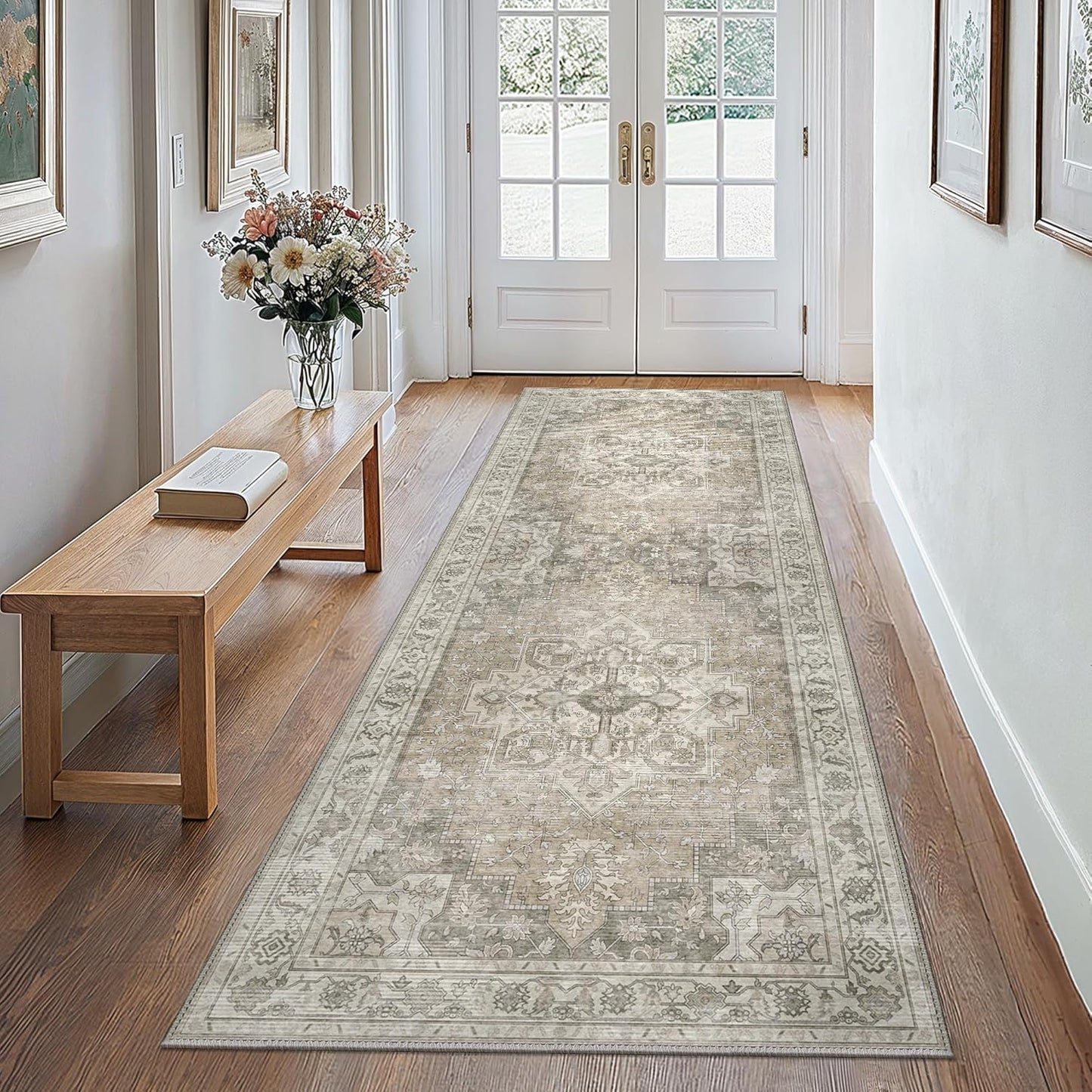GENIMO 2x12 Runner Rugs for Hallway, Machine Washable Non Slip Vintage Rugs, Low Pile Lightweight Soft Print Rug for enrtyway, Corridor, Home Office, Kitchen, Trench
