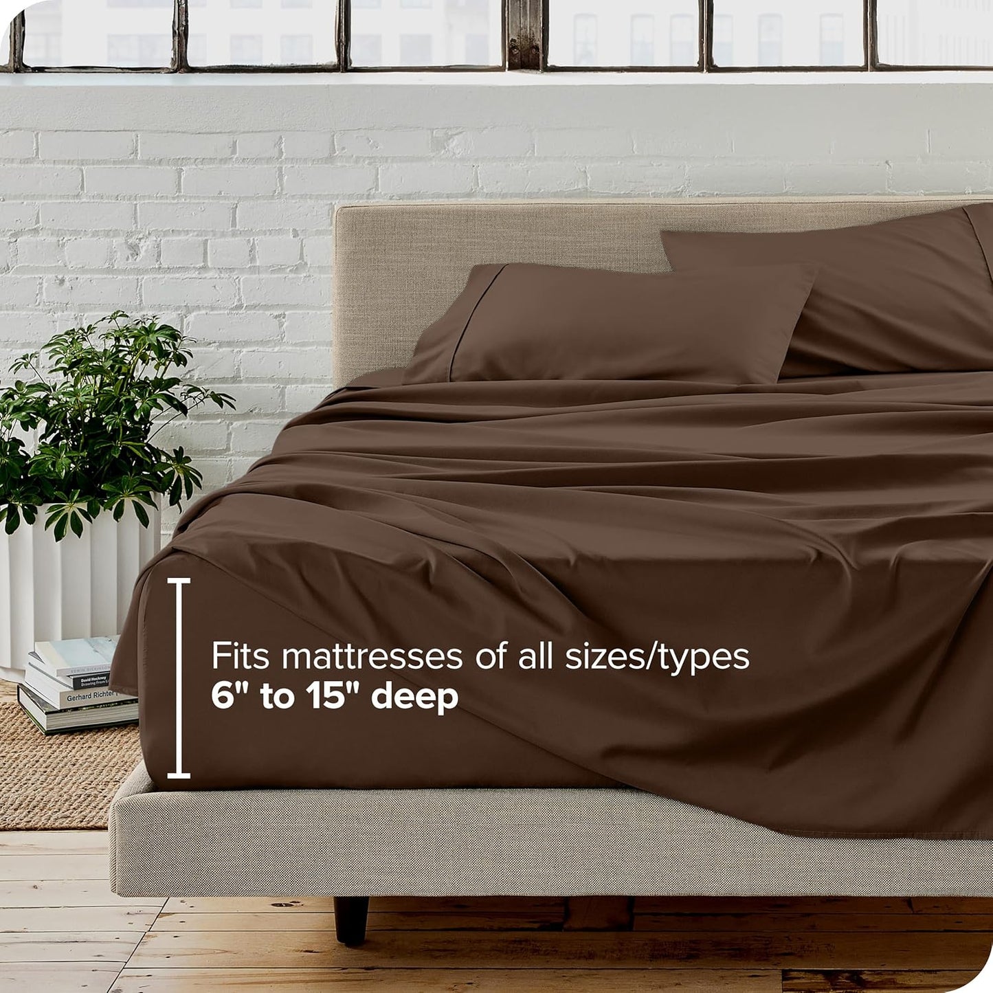 Bare Home Full XL Sheet Set - Luxury 1800 Ultra-Soft Microfiber Extra Long Bed Sheets - Double Brushed - Deep Pockets - Easy Fit - 4 Piece Set - Bedding Sheets & Pillowcases (Full XL, Cocoa)