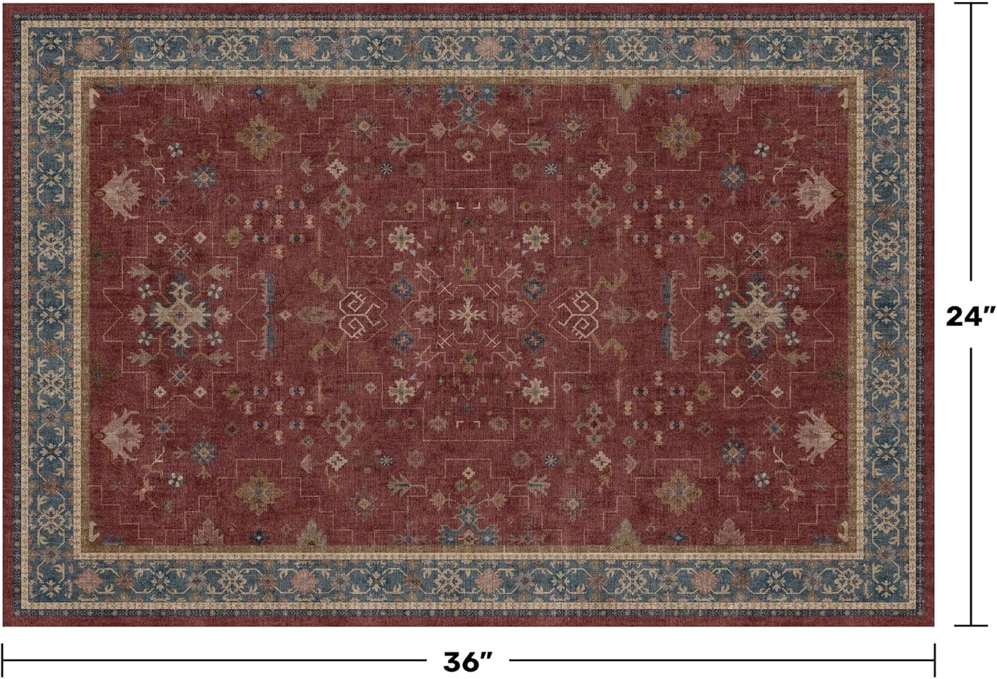 Burgundy 2x3 Washable Rugs for Entryway Indoor, Boho Kitchen Rug for Floor, Bathroom, Doormat Indoor Entrance, Waterproof Non Slip Low Pile Stain & Fade Resistant, Modern Eclectic Floral Decor