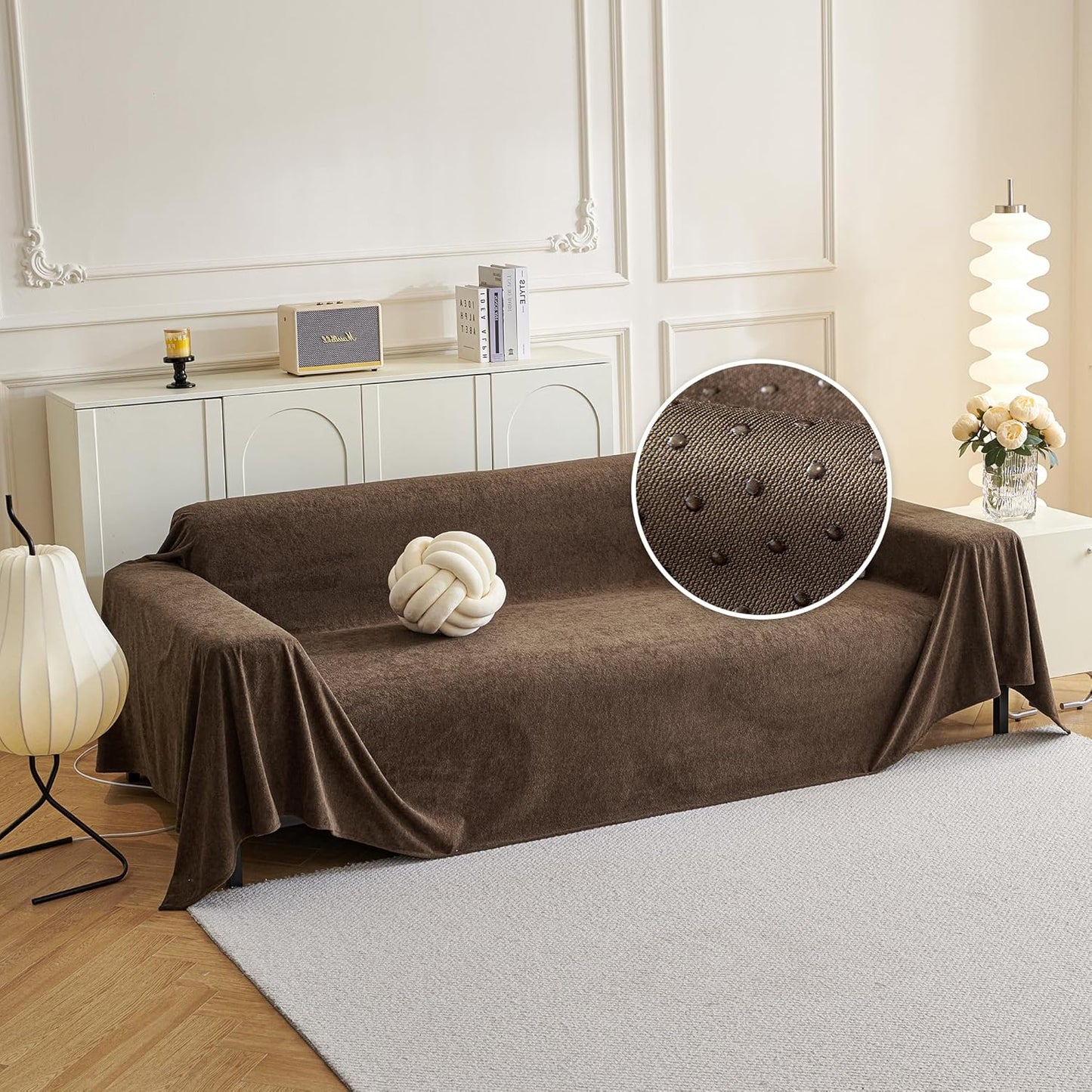 MYSKY HOME Couch Cover, Sofa Covers Washable, Sofa Slipcovers for 3 Cushion Couch Sofa, Pet Friendly Dog Couch Cover Furniture Protector Cover Non Slip Cover, 71"x 134", Brown