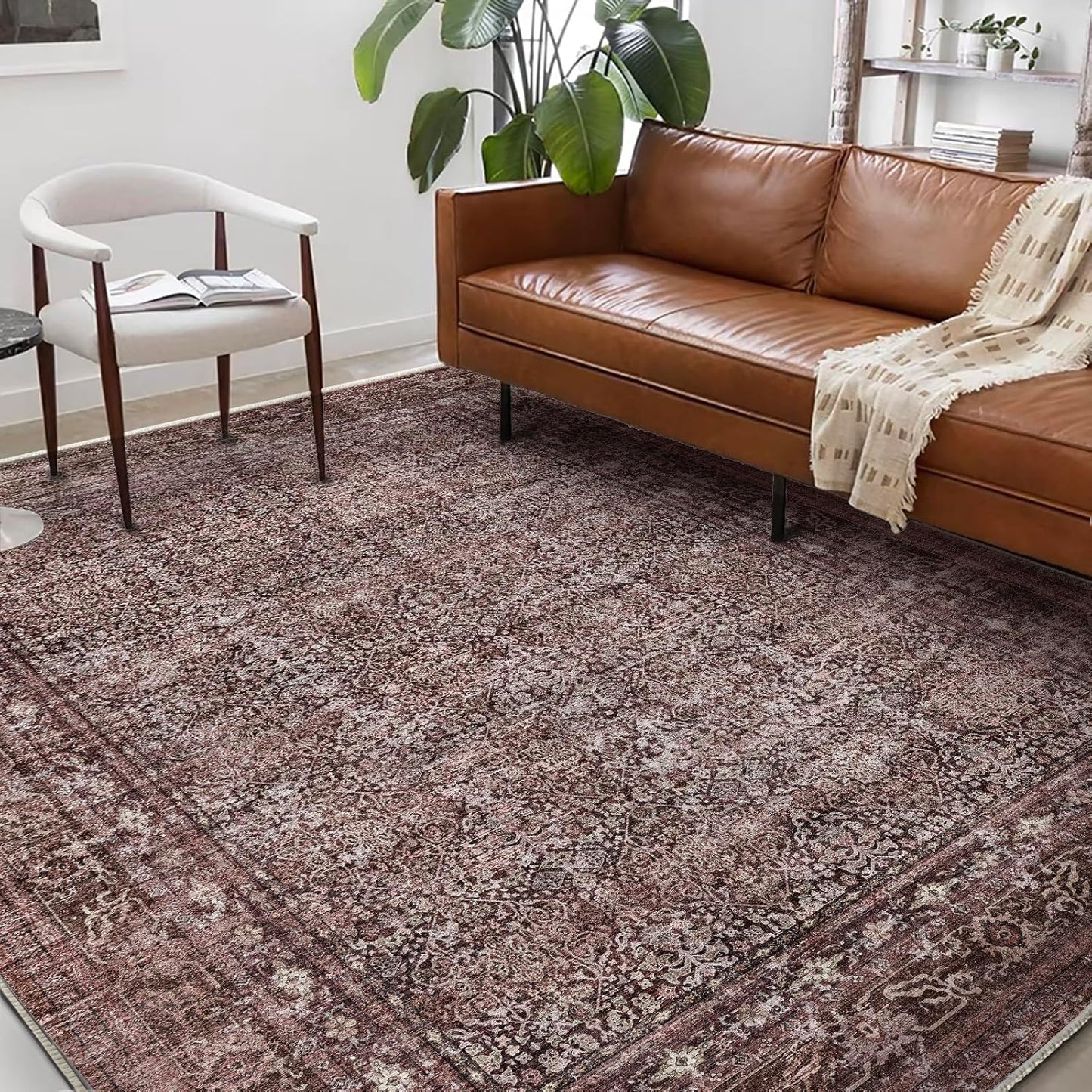 Washable Area Rug 9'x12' Retro Boho Design Non-Shedding Easy Care Ideal for High Traffic Areas in Living Room Bedroom Office Coffee Table Kitchen Large Carpet