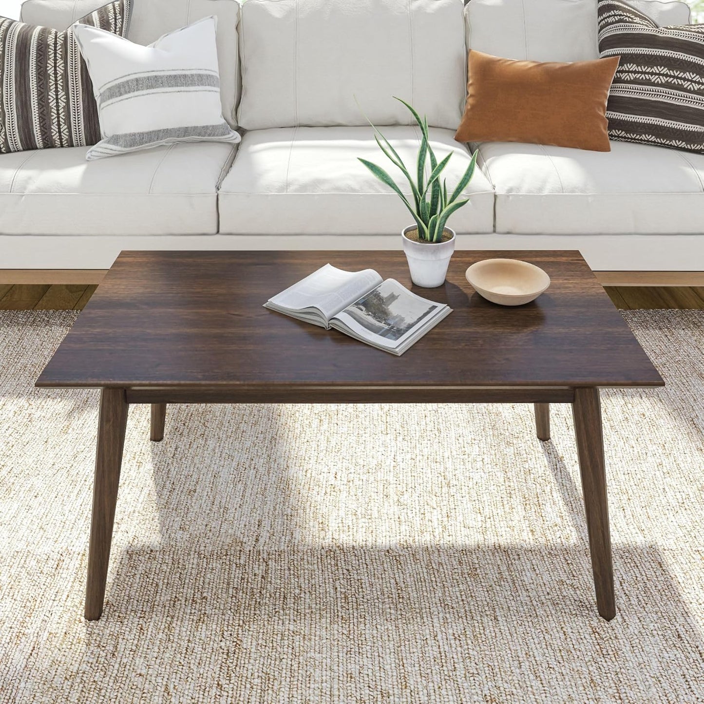 Plank+Beam 40 Inch Mid Century Modern Coffee Table, Wood Coffee Tables for Living Room, Rectangular Center Table, Occasional Table for Small Spaces, Wlanut