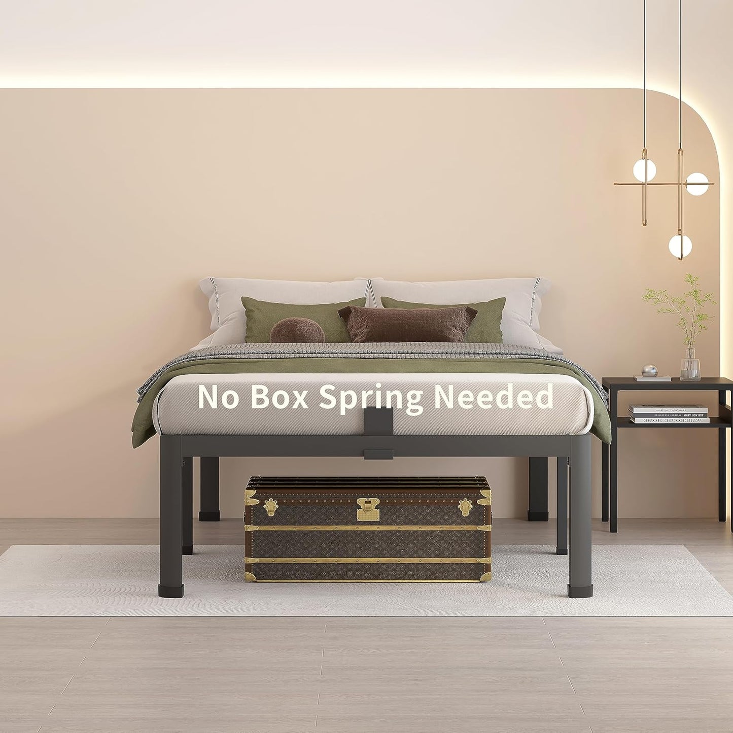 MAF 16 Inch Twin XL Bed Frames with Round Corner Legs Mattress Slide Stopper No Box Spring Needed Heavy Duty Metal Platform Bed Frame Under-Bed Storage Space, 3000 LBS Steel Slats Support