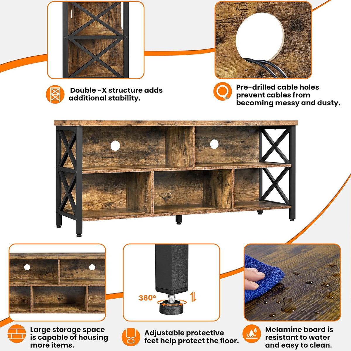 Yaheetech TV Stand for Living Room, Industrial Entertainment Center for 65 Inch TV, Rustic TV Console Stand with Storage Cabinets Wood and Metal, Rustic Brown