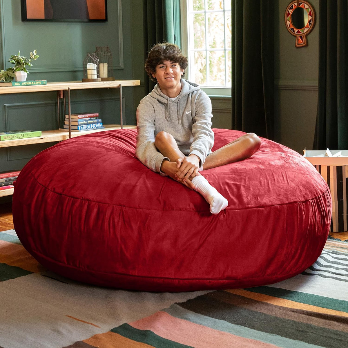Jaxx 6 Foot Cocoon - 2-in-1 Convertible Bean Bag Bed & Large Bean Bag Chair for Adults, Cinnabar