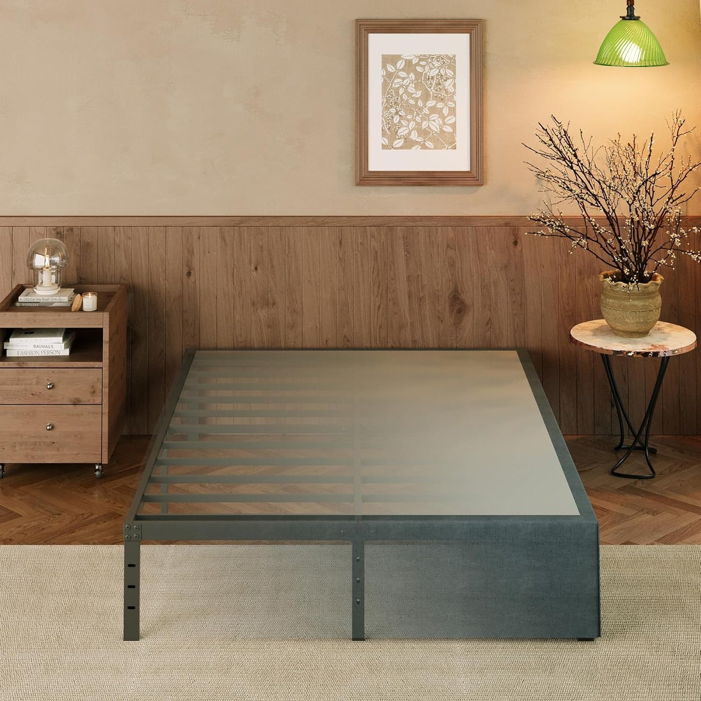 EMODA 14 Inch Full Size Bed Frame with Skirt Cover, Heavy Duty Metal Platform No Box Spring Needed, Easy Assembly Noise Free