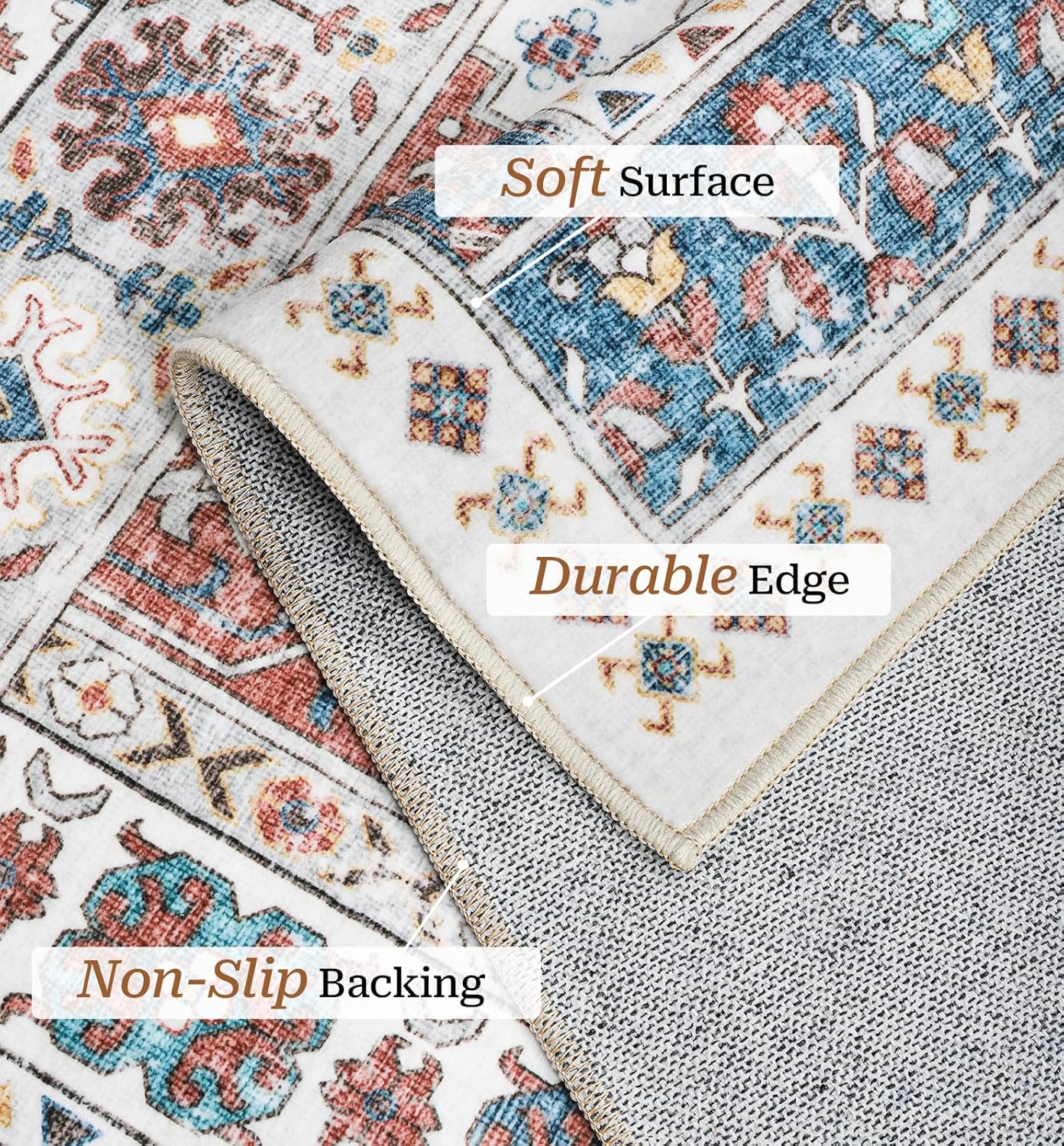 zesthome 6x9 Area Rug, Super Soft Washable Rugs for Living Room, Non-Slip Stain Resistant Vintage Rugs, Ultra-Thin Large Area Rugs (Navy Blue/Red,6'x9')