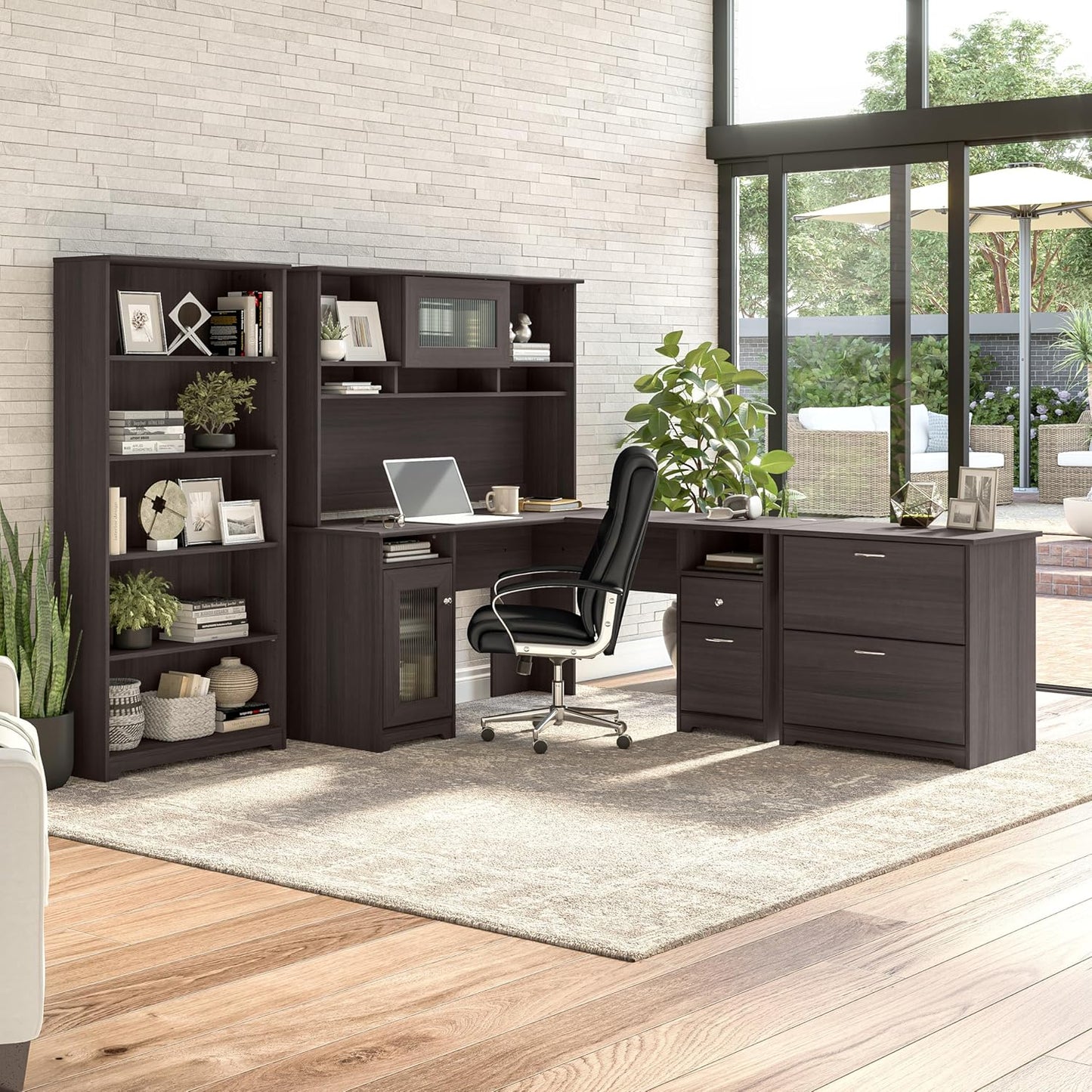 Bush Furniture Cabot L Shaped Computer Desk in Heather Gray | Corner Table with Drawers for Home Office