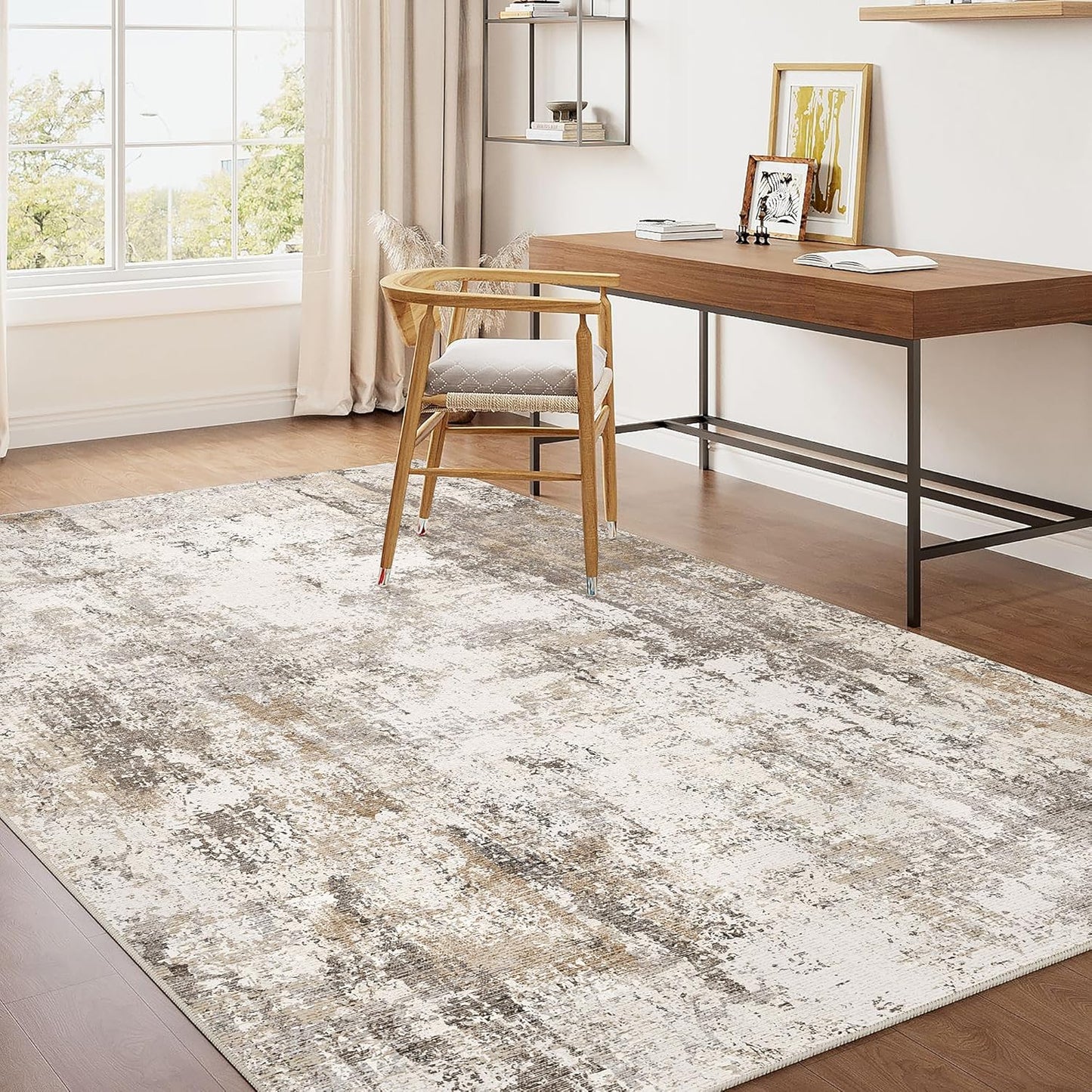 3x4 Washable Area Rug Brown Grey Neutral Abstract Entryway Kitchen Non Slip Low Pile Throw Rug Living Room Bedroom Indoor Doormat Small Soft Carpet for Entrance Bathroom