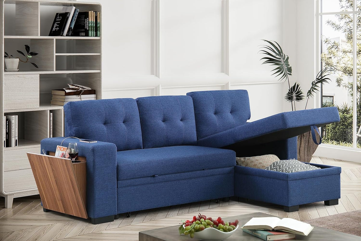 Devion Furniture Maison 4-in-1 Convertible L Shaped Couch with Pull Out Bed and Storage, Sectional Sleeper Sofa with Reversible Chaise for Living Room, Apartment, Bedroom, Office