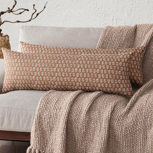 Foindtower Set of 2 Decorative Long Body Lumbar Throw Pillow Covers Neutral Farmhouse Cushion Covers Vintage Home Decor for Sofa Couch Chair Bedroom Living Room Outdoor,14×36 Inch,Light Orange Brown