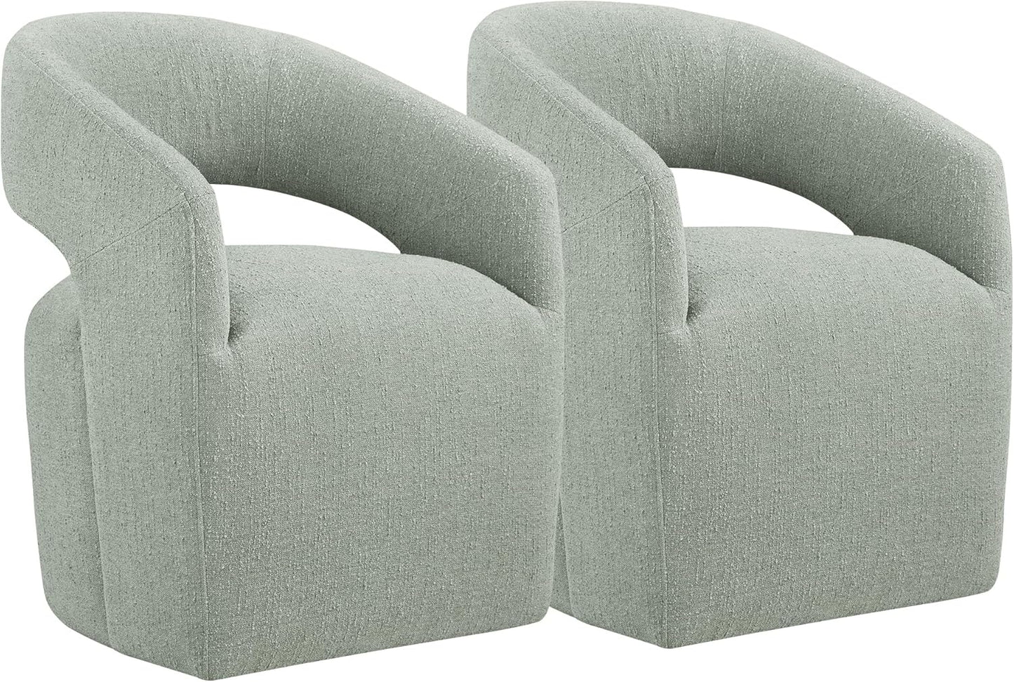 Upholstered Dining Chairs with Casters No Assembly Modern Barrel Armchair with Rollers for Diningroom Bedroom Livingroom Reading Room,Set of 2,Fog