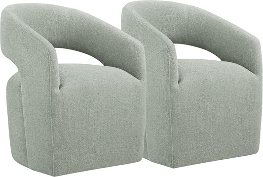 Upholstered Dining Chairs with Casters No Assembly Modern Barrel Armchair with Rollers for Diningroom Bedroom Livingroom Reading Room,Set of 2,Fog
