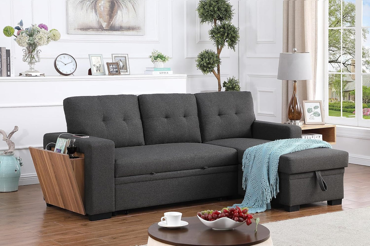 Devion Furniture Maison 4-in-1 Convertible L Shaped Couch with Pull Out Bed and Storage, Sectional Sleeper Sofa with Reversible Chaise for Living Room, Apartment, Bedroom, Office