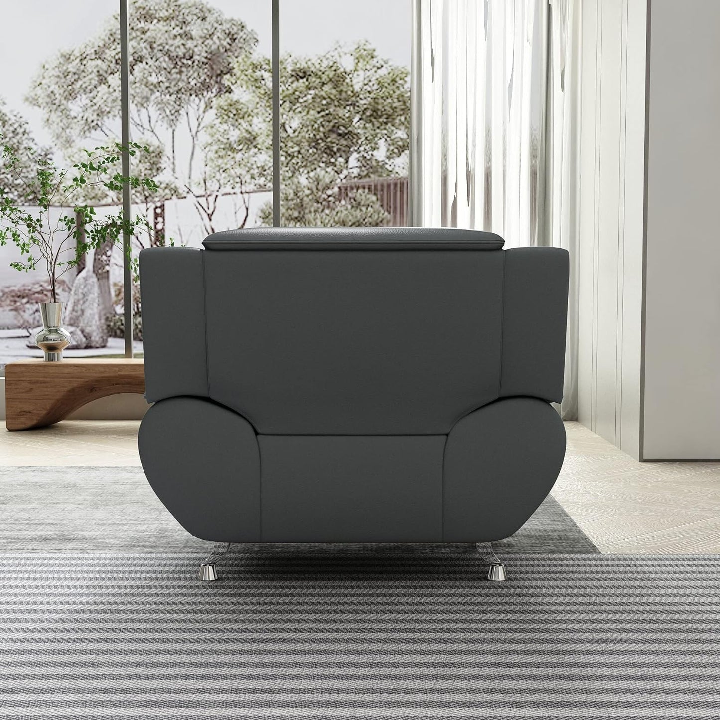 Container Furniture Direct Michael Modern Faux Leather Upholstered Stainless Steel Legs Living Room Sofa, Loveseat, Gray