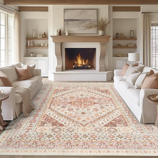 zesthome 8x10 Area Rugs for Living Room,Non-Slip Backing Washable Rugs,Vintage Large Area Rug，Stain Resistant Home Decor Rug