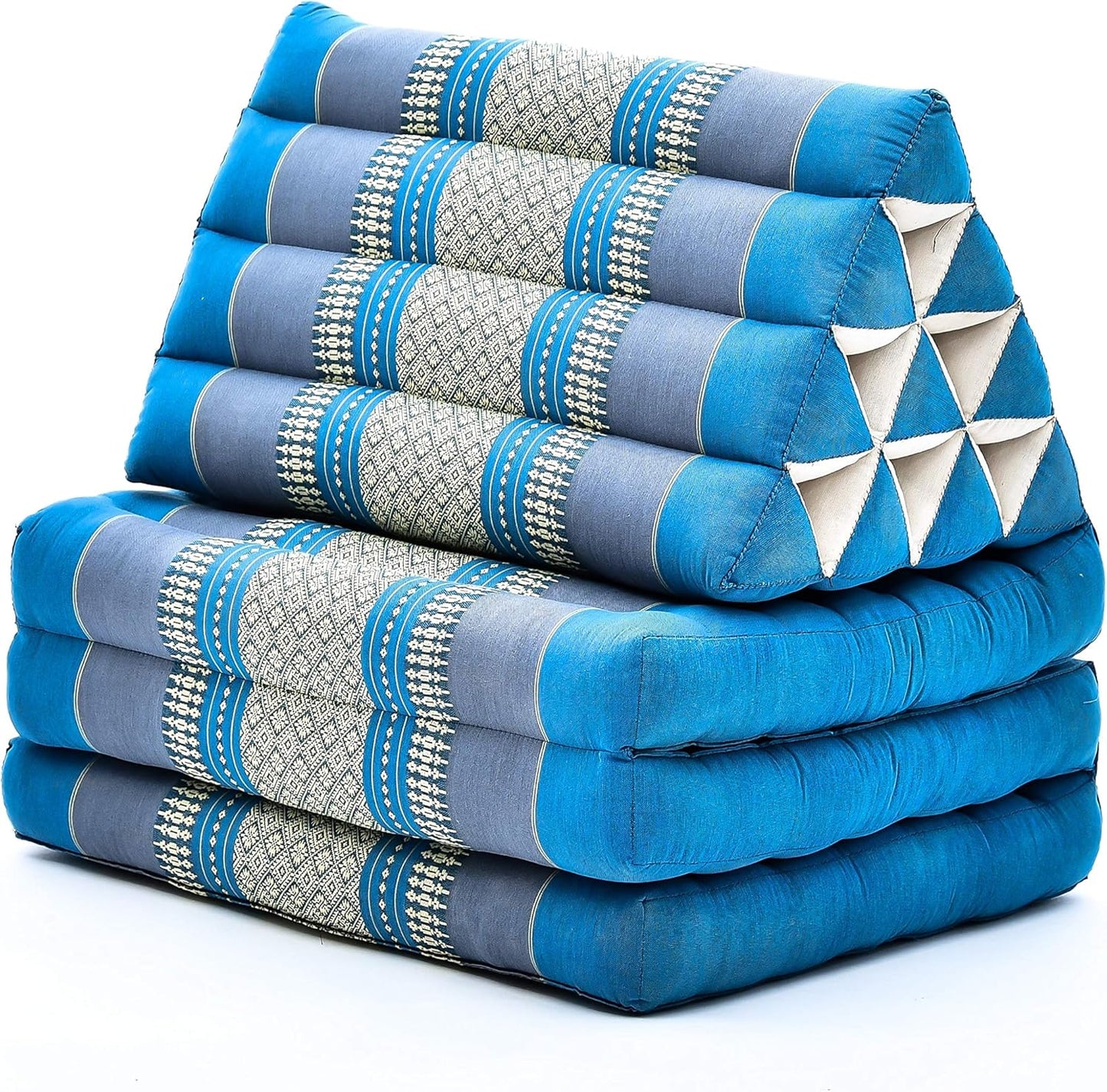 Leewadee 3-Fold Mat with Triangle Cushion – Comfortable TV Pillow, Foldable Mattress with Cushion Made of Eco-Friendly Kapok, 67 x 21 inches, Light Blue