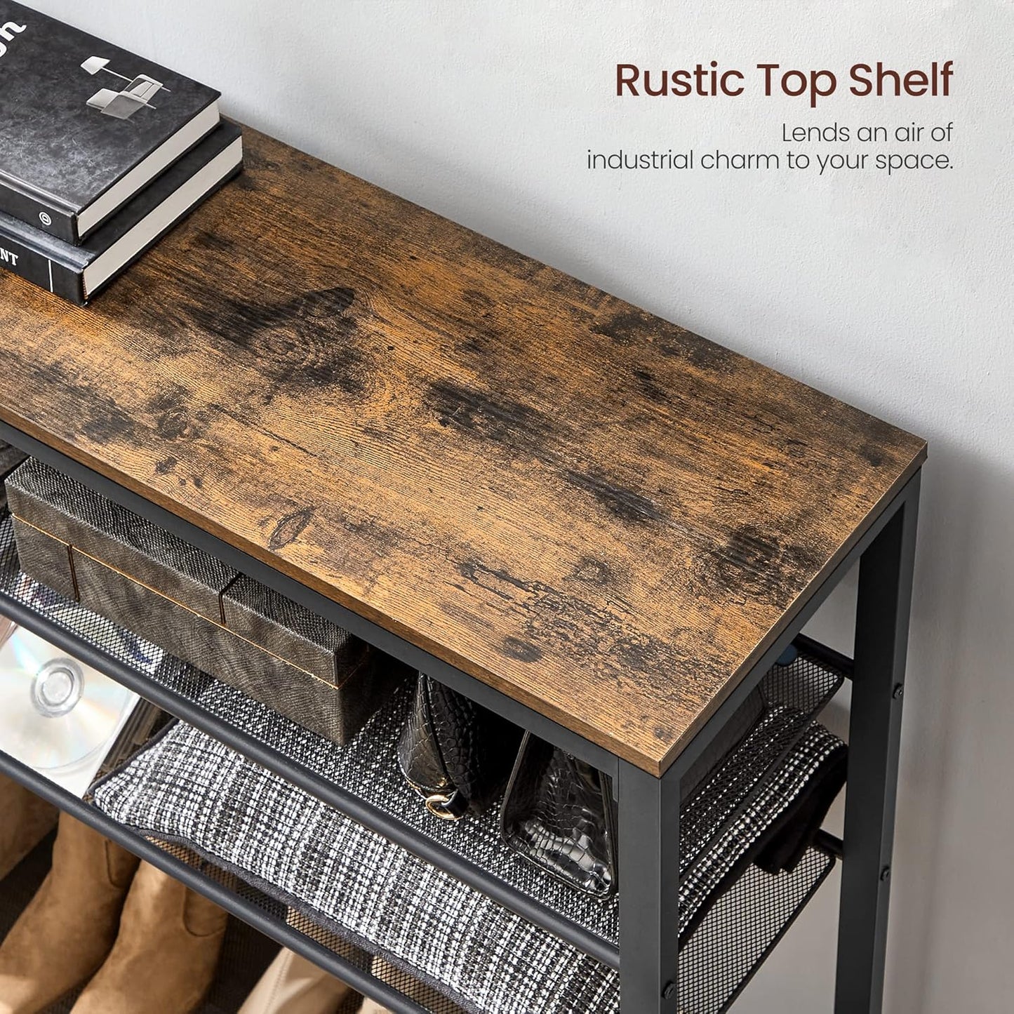 VASAGLE 8 Tier Shoe Rack, Shoe Organizer for Closet, Entryway, 32-40 Pairs of Shoes, Large Shoe Rack Organizer with 7 Metal Mesh Shelves, 11.8 x 39.4 x 59.8 Inches, Rustic Brown and Black ULBS012B01