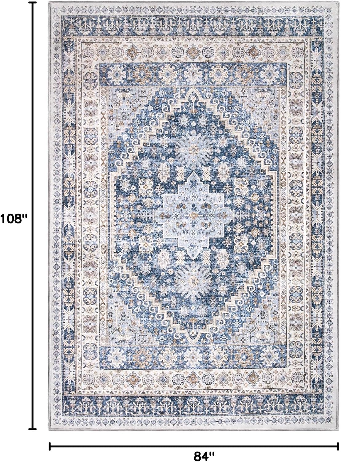 zesthome 7x9 Area Rug, Super Soft Washable Rugs for Living Room, Non-Slip Stain Resistant Vintage Rugs, Ultra-Thin Large Area Rugs (Blue/Beige,7'x9')