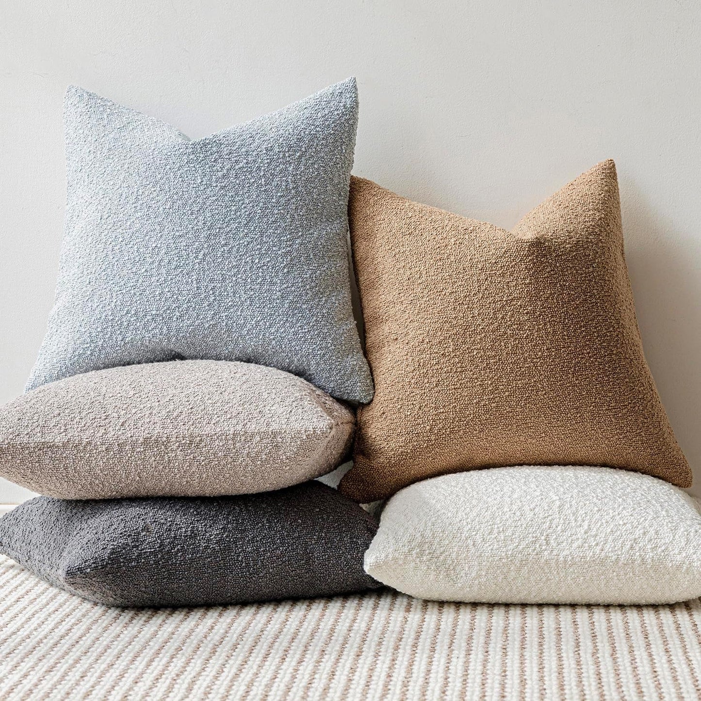 Foindtower Pack of 2 Textured Boucle Throw Pillow Covers Accent Solid Lumbar Pillow Cases Cozy Soft Decorative Couch Cushion Case for Chair Sofa Bedroom Living Room Home Decor, 12 x 20 Inch,Camel