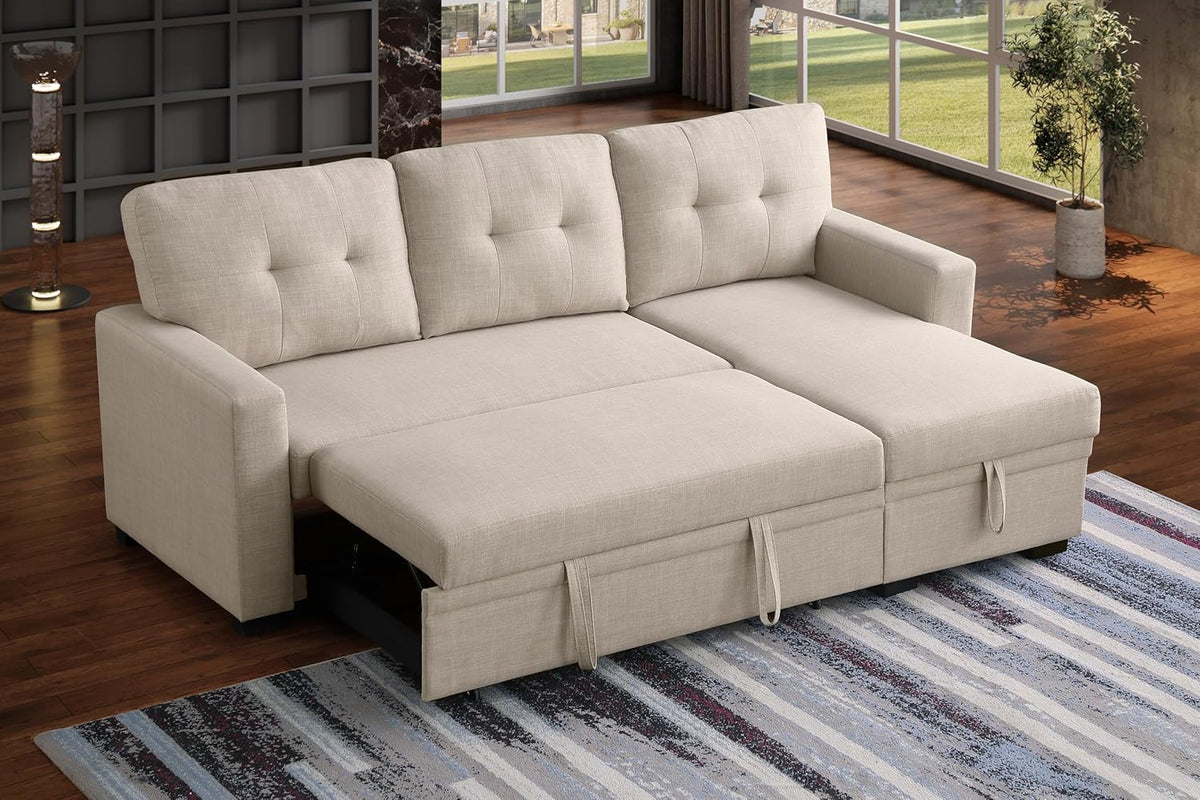 Ball & Cast Sleeper Sofa Couch with Pull Out Bed,L Shaped Sleeper Sofa with Storage,Sectional Sleeper Couch,Convertible Sleeper Sectional Sofa W/Reversible Chaise & Back Cushion,for Living Room,Office