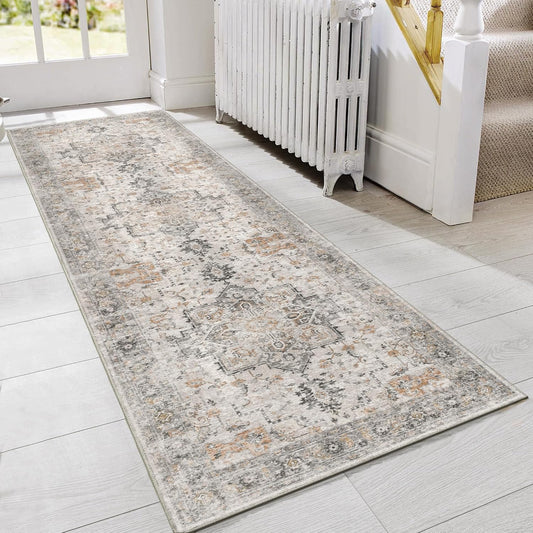 GENIMO Runner Rug 2x4, Non Slip Hallway Runner Rugs, Low Pile Lightweight Machine Washable Vintage Rug for Hallway, Entryway, Bedroom, Kitchen and Corridor,Taupe