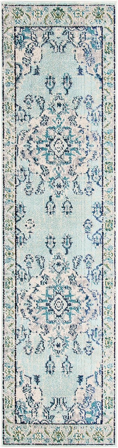 SAFAVIEH Monaco Collection Runner Rug - 2'2" x 8', Light Blue & Ivory, Boho Chic Medallion Distressed Design, Non-Shedding & Easy Care, Ideal for High Traffic Areas in Living Room, Bedroom (MNC243K)