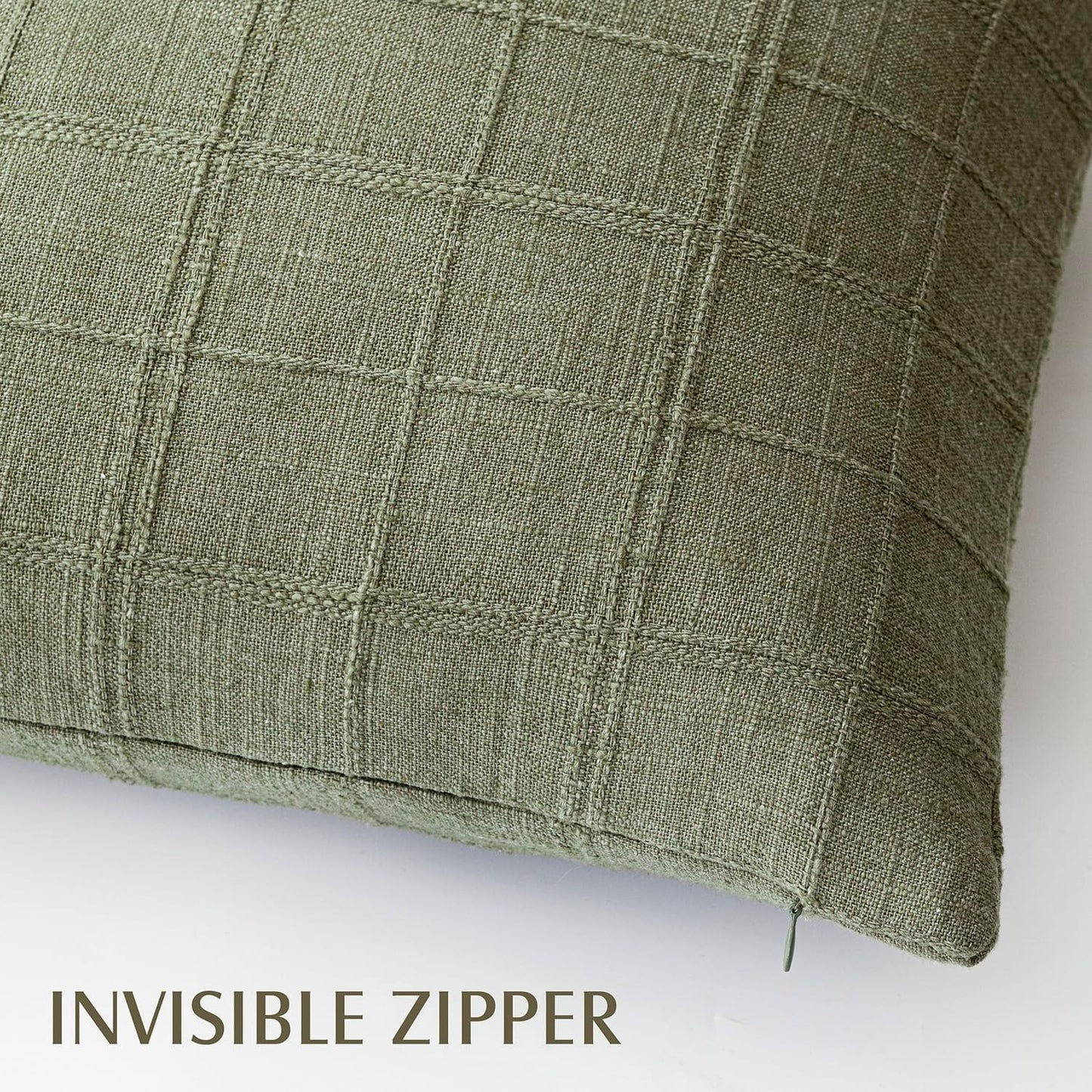 Foindtower Set of 2 Decorative Linen Check Throw Pillow Covers Neutral Long Body Lumbar Cushion Covers Farmhouse Vintage Boho Home Decor for Sofa Chair Couch Bedroom Living Room,14×36 Inch,Sage Green