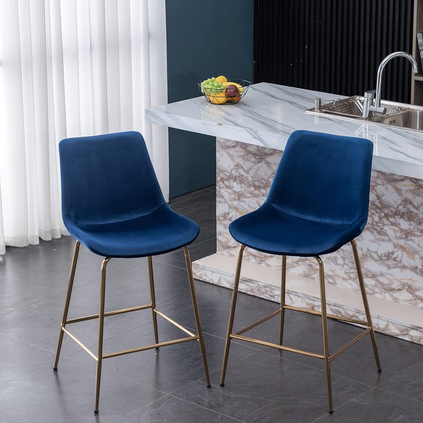 Roundhill Furniture Aufurr Modern Velvet 26.50 Counter Height Stools, Set of 2, Blue