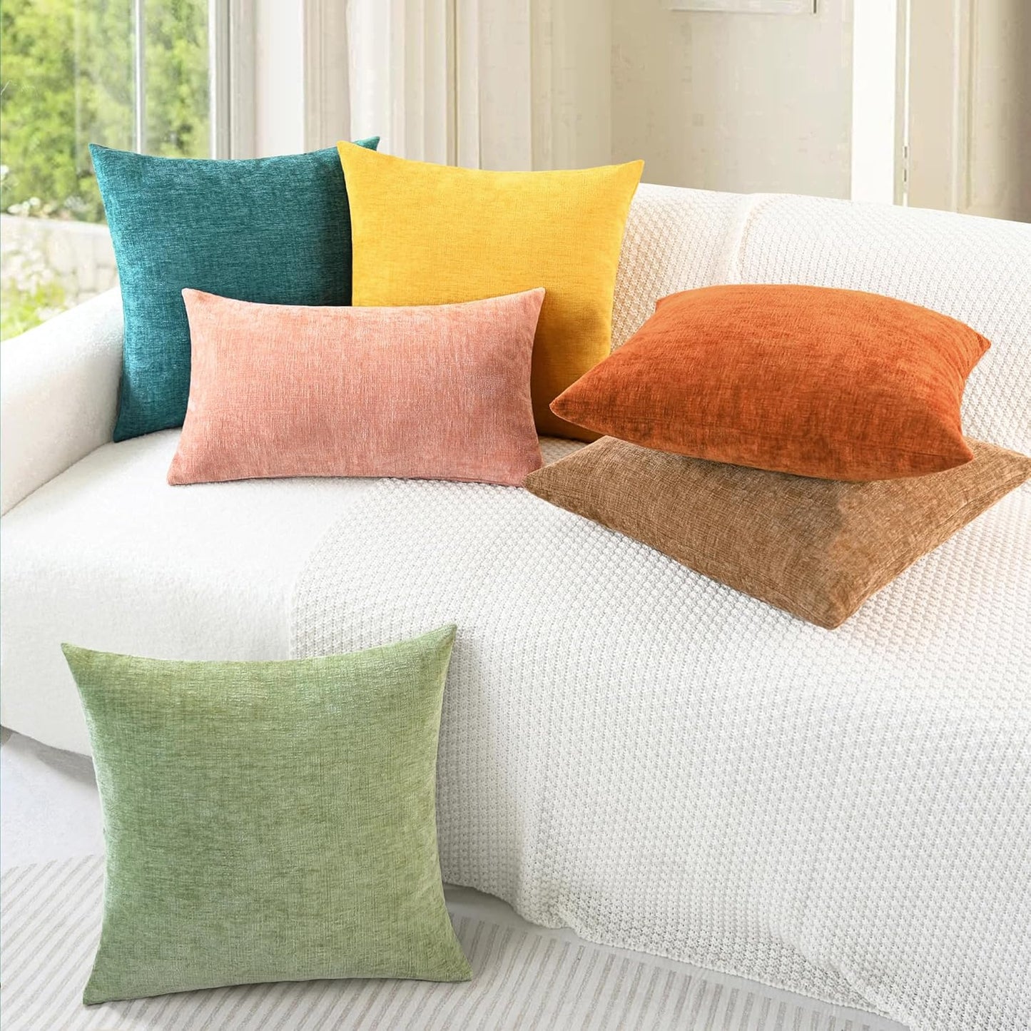 CaliTime Throw Pillow Covers Decorative 16 X 26 Inches Pack of 2 Cozy Chenille Cushion Cases for Couch Sofa Bed Living Room Home Teal