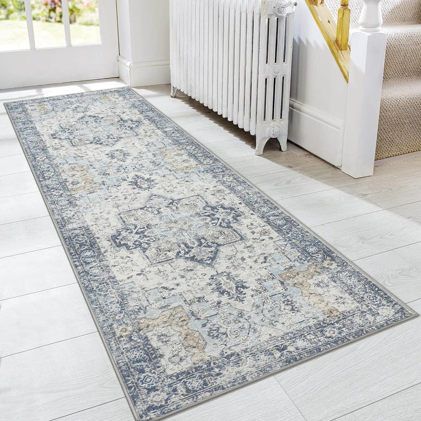 GENIMO Runner Rug 2x6, Machine Washable Runners, Non Slip Vintage Hallway Runner Rugs, Low Pile Lightweight Mat for Entryway, Hallway, Kitchen and Corridor, Blue