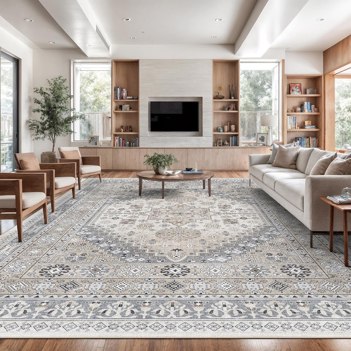 zesthome 12x15 Area Rugs, Large Washable Rug, Ultra-Thin Stain Resistant Rugs for Living Room, Bedroom, Non-Slip Backing Home Decor Area Rug (Beige,12'x15')