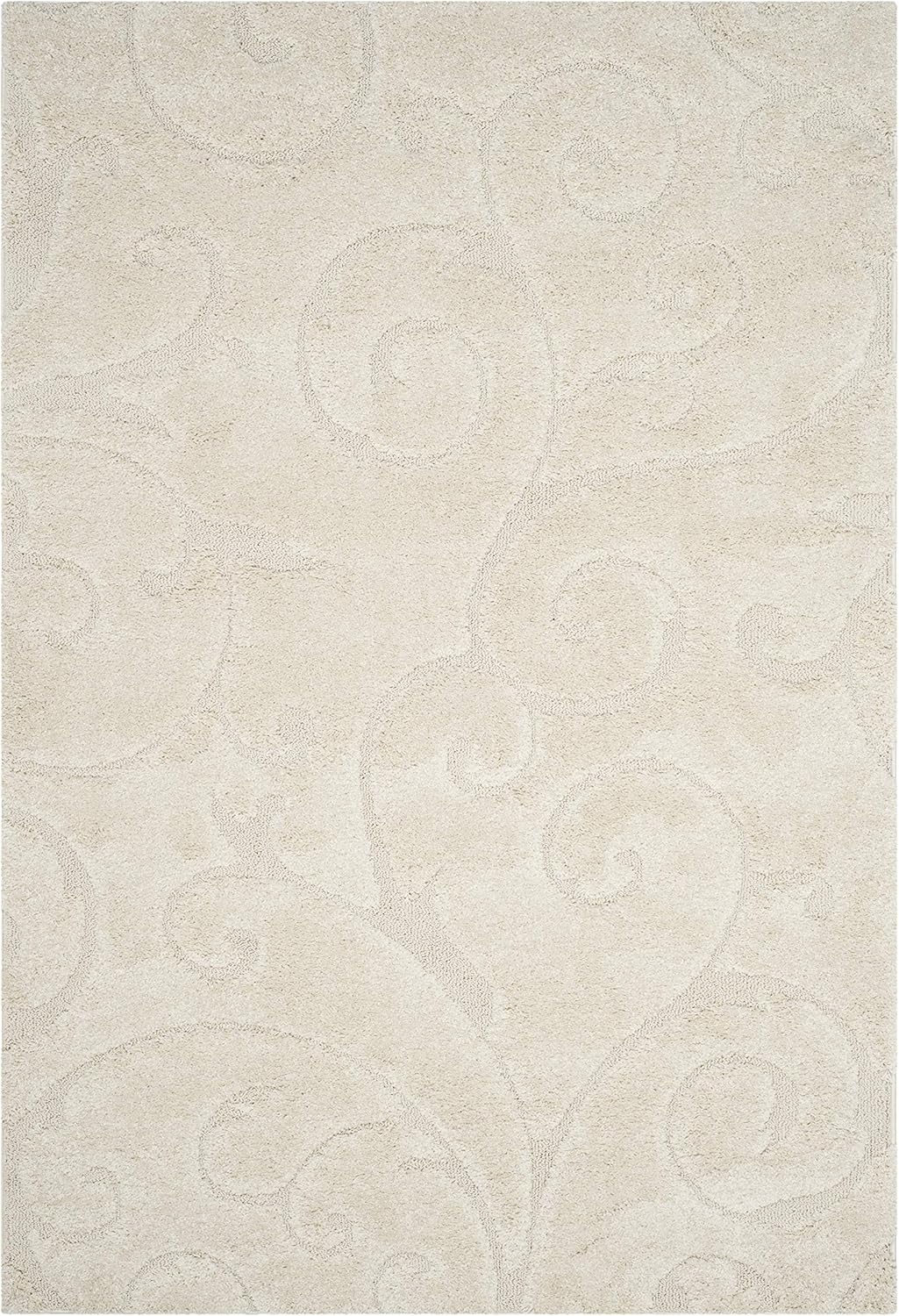 SAFAVIEH Florida Shag Collection Area Rug - 5'3" x 7'6", Creme & Creme, Scroll Design, Non-Shedding & Easy Care, 1.2-inch Thick Ideal for High Traffic Areas in Living Room, Bedroom (SG455-1111)