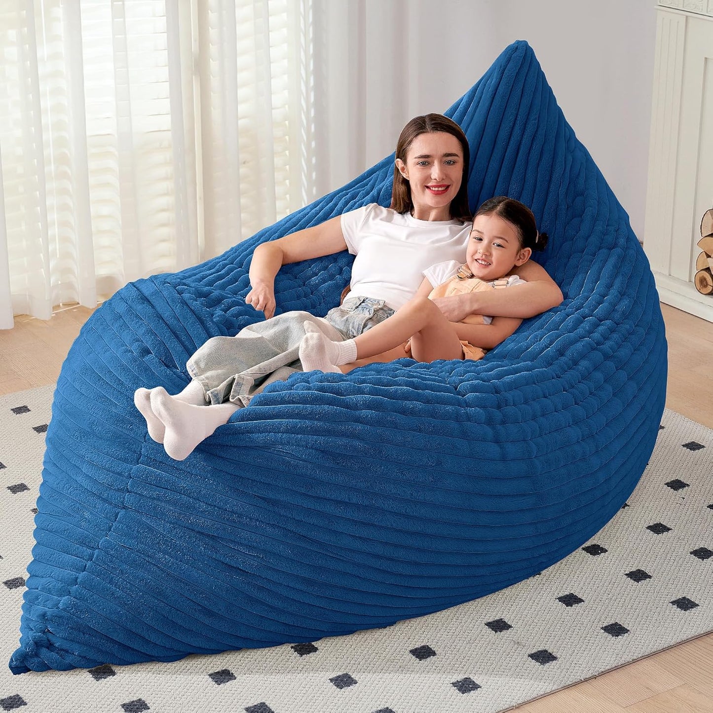 HABUTWAY 4-in-1 Bean Bag Chair, Convertible Chair with High-Density Memory Foam Filling & Machine Washable Cover, Giant Bean Bag Chair for Adults (Blue)